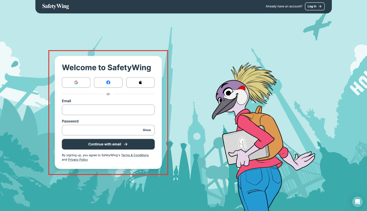 アカウント作成のナビゲーション
