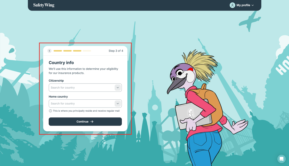 国情報入力のナビゲーション