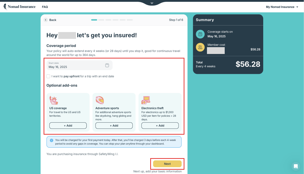 補償内容選択のナビゲーション